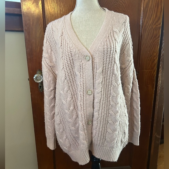 Jenni Kayne Cable Cocoon Knit Cardigan in Blush Oversized Small - Picture 10 of 15